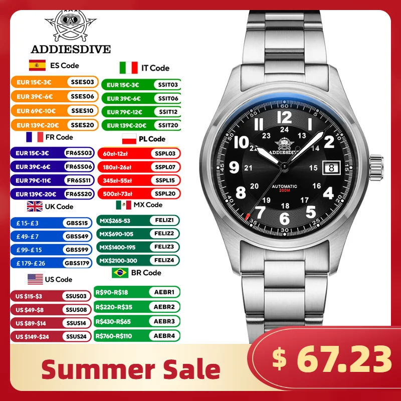 ADDIESDIVE AD2525 Automatic Watches For Men 39mm Sapphire Japanese 8215 Mechanical Watch Waterproof 20Bar Luminous Luxury Watch
ADDIESDIVE AD2525 Automatic Watches For Men 39mm Sapphire Japanese 8215 Mechanical Watch Waterproof 20Bar Luminous Luxury Watch