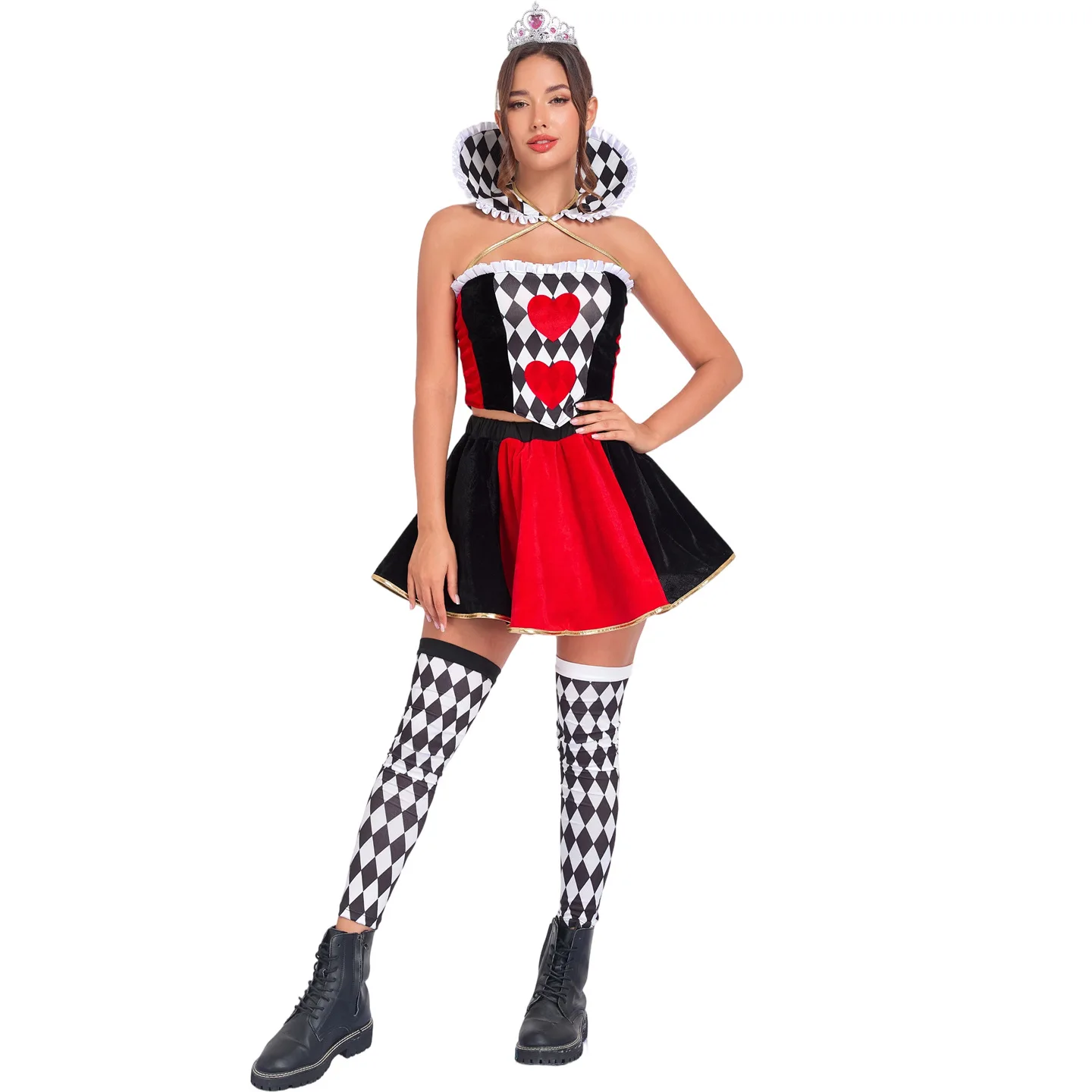 New Halloween Red Heart Queen Cosplay Costume Stage Performance Checkered Crown Traditional National Stage Costume Women
New Halloween Red Heart Queen Cosplay Costume Stage Performance Checkered Crown Traditional National Stage Costume Women