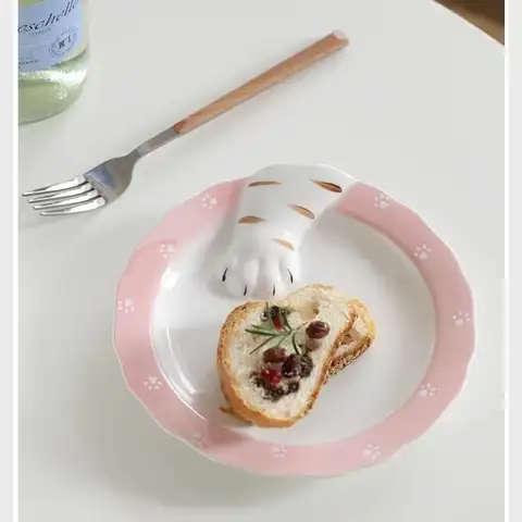 Cartoon Cute Cat's Paw Shaped Dishes Ceramic Cat Claws Dinner Food Plate Dessert Bread Plate Serving Dishes
