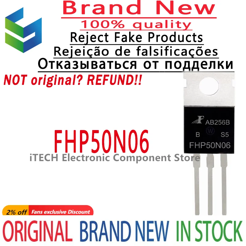 (50-100-500)pcs/lot Original FHP50N06 TO-220 N-channel 60V 50A Field Effect Transistor (MOSFET) 100% New and Genuine
(50-100-500)pcs/lot Original FHP50N06 TO-220 N-channel 60V 50A Field Effect Transistor (MOSFET) 100% New and Genuine