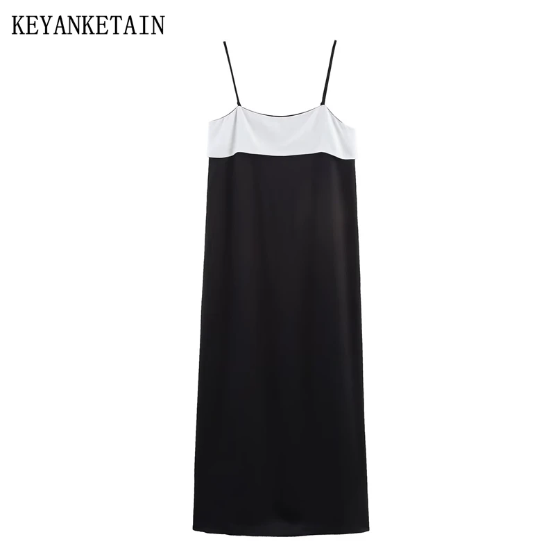 KEYANKETIAN, новое летнее женское атласное платье на тонких бретельках контрастного цвета, модное прямое платье миди с разрезом сзади
KEYANKETIAN, новое летнее женское атласное платье на тонких бретельках контрастного цвета, модное прямое платье миди с разрезом сзади