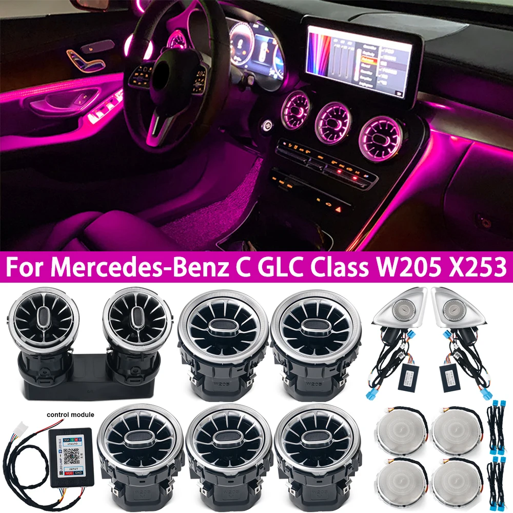 64-цветное окружающее освещение для Mercedes Benz C GLC Class W205 X253, светодиодные вентиляционные отверстия, турбинная насадка, 4D крышка динамика, накладка, приложение
64-цветное окружающее освещение для Mercedes Benz C GLC Class W205 X253, светодиодные вентиляционные отверстия, турбинная насадка, 4D крышка динамика, накладка, приложение