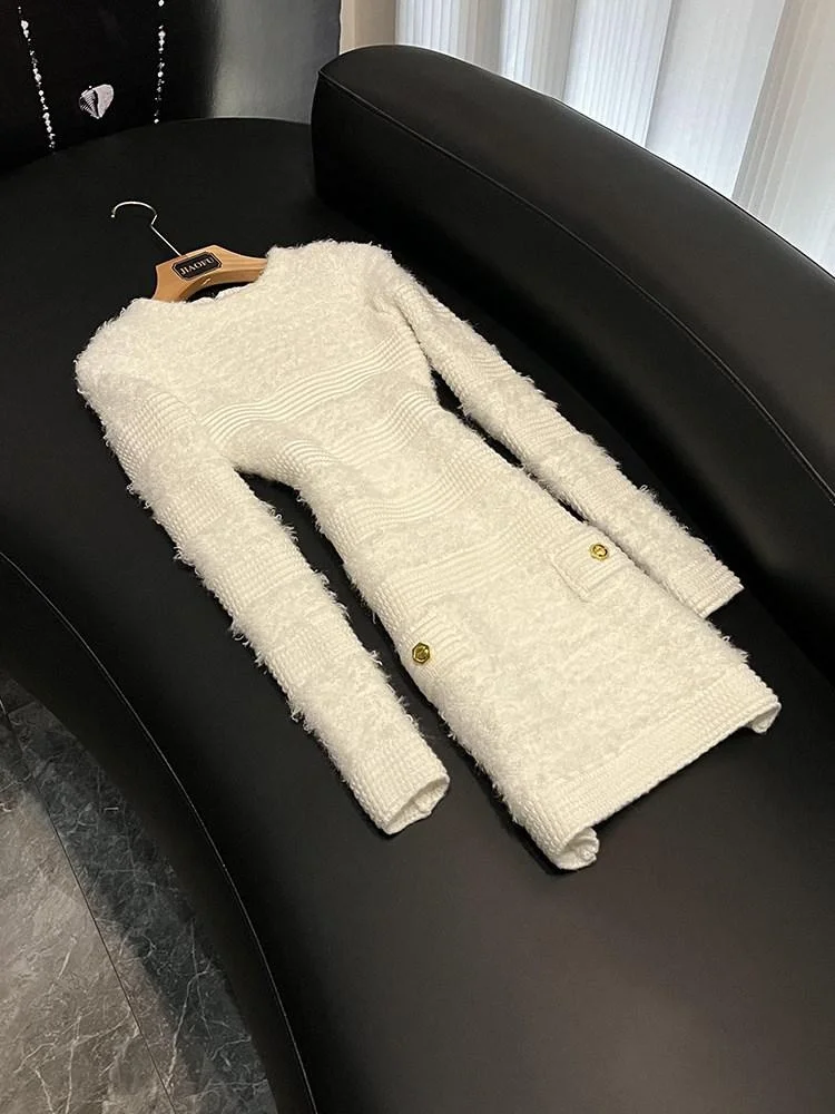 Ele White Long Sve Dr Women's Winter Faion High-End Unique Lady's Wrap Skirt round Ne Ci Commuting Sle
Ele White Long Sve Dr Women's Winter Faion High-End Unique Lady's Wrap Skirt round Ne Ci Commuting Sle