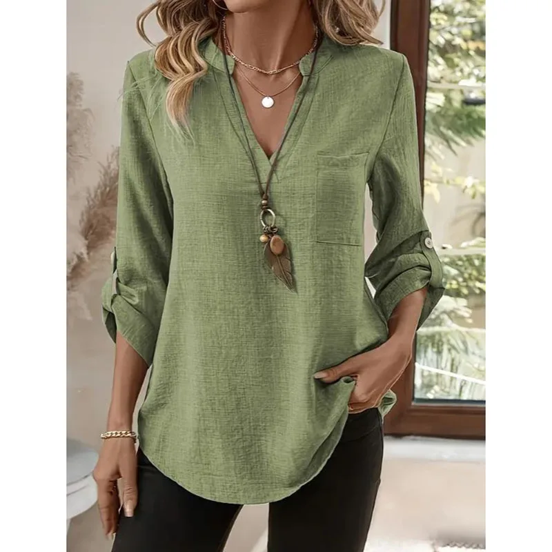 Women's Spring and Summer Fashion Loose Casual Shirt Retro V-Neck Solid Color Blouse Elegant Top for Young Women
Women's Spring and Summer Fashion Loose Casual Shirt Retro V-Neck Solid Color Blouse Elegant Top for Young Women