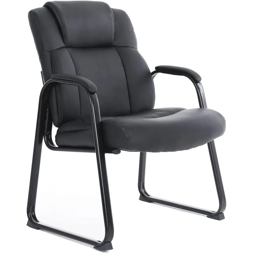 Leather High-Back Chair for 400lbs Capacity with Padded Arms, Wide Seat, and Sled Base for Office or Home Use in Black
Leather High-Back Chair for 400lbs Capacity with Padded Arms, Wide Seat, and Sled Base for Office or Home Use in Black