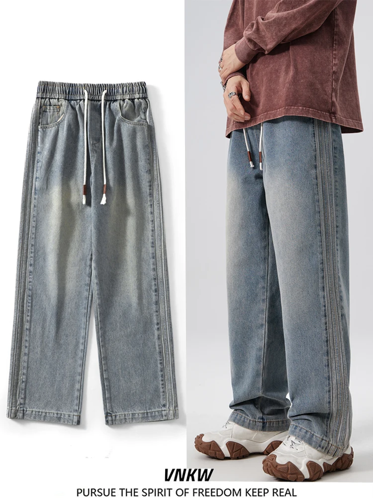 Американские уличные джинсы с выцветшими драгоценными камнями и эластичной резинкой на талии, свободные прямые широкие длинные брюки ex High Street Faion
Американские уличные джинсы с выцветшими драгоценными камнями и эластичной резинкой на талии, свободные прямые широкие длинные брюки ex High Street Faion