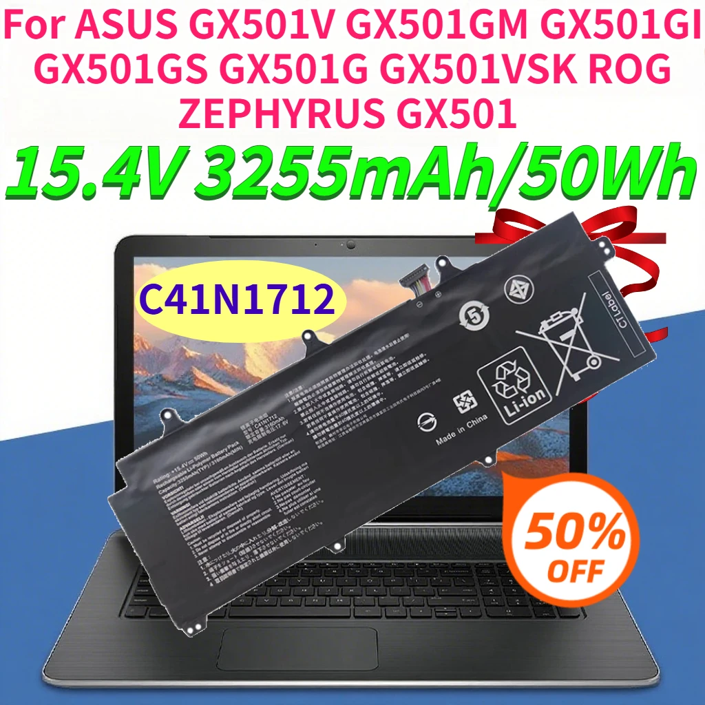3255mAh C41N1712 Laptop Battery for ASUS GX501V GX501GM GX501GI GX501GS GX501G GX501VSK ROG ZEPHYRUS GX501 15.4V 50Wh Batteries
3255mAh C41N1712 Laptop Battery for ASUS GX501V GX501GM GX501GI GX501GS GX501G GX501VSK ROG ZEPHYRUS GX501 15.4V 50Wh Batteries