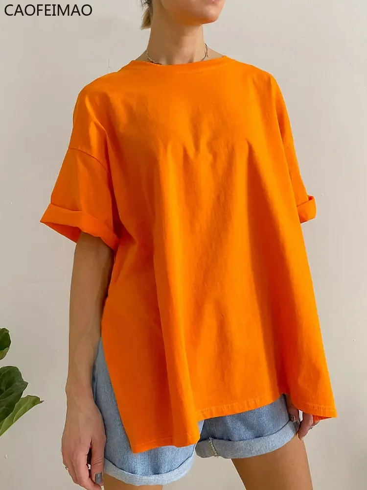 Caofeimao Summer Oversized Cotton T Shirt Women 2025 New Loose Solid Split Tees Casual Basic Tshirt Short Sleeves Female Tops
Caofeimao Summer Oversized Cotton T Shirt Women 2025 New Loose Solid Split Tees Casual Basic Tshirt Short Sleeves Female Tops