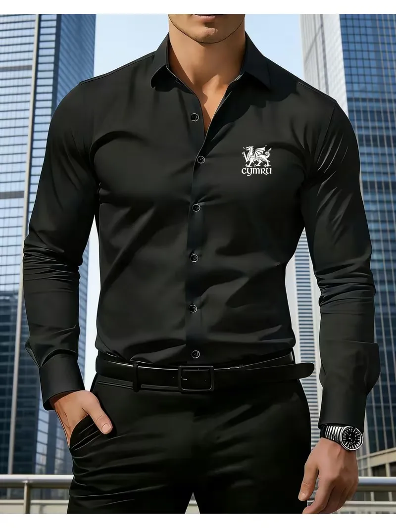 Cymru plus Men's Long-Sleeve Shirt Black Flying Dragon Pattern Button Design Fashionable Simple Style for Spring
Cymru plus Men's Long-Sleeve Shirt Black Flying Dragon Pattern Button Design Fashionable Simple Style for Spring