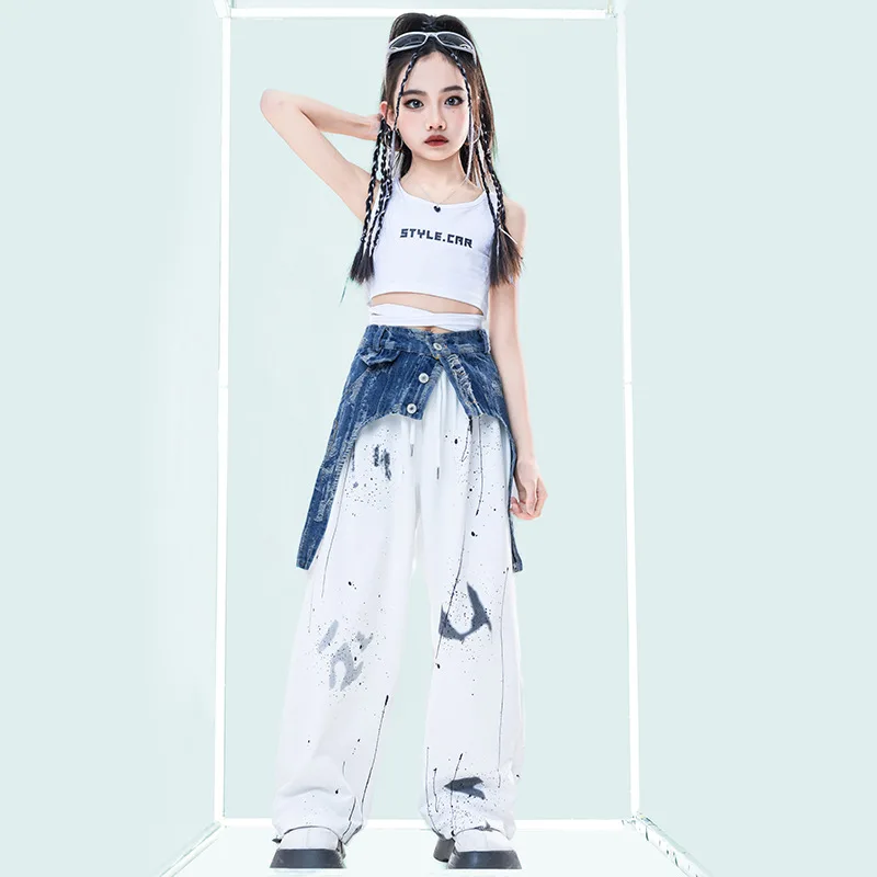 Kid Hip Hop Clothing White Black Lace up Crop Tank Top Casual Wide Ink Print Pants Denim Belt for Girls Dance Costumes Clothes
Kid Hip Hop Clothing White Black Lace up Crop Tank Top Casual Wide Ink Print Pants Denim Belt for Girls Dance Costumes Clothes