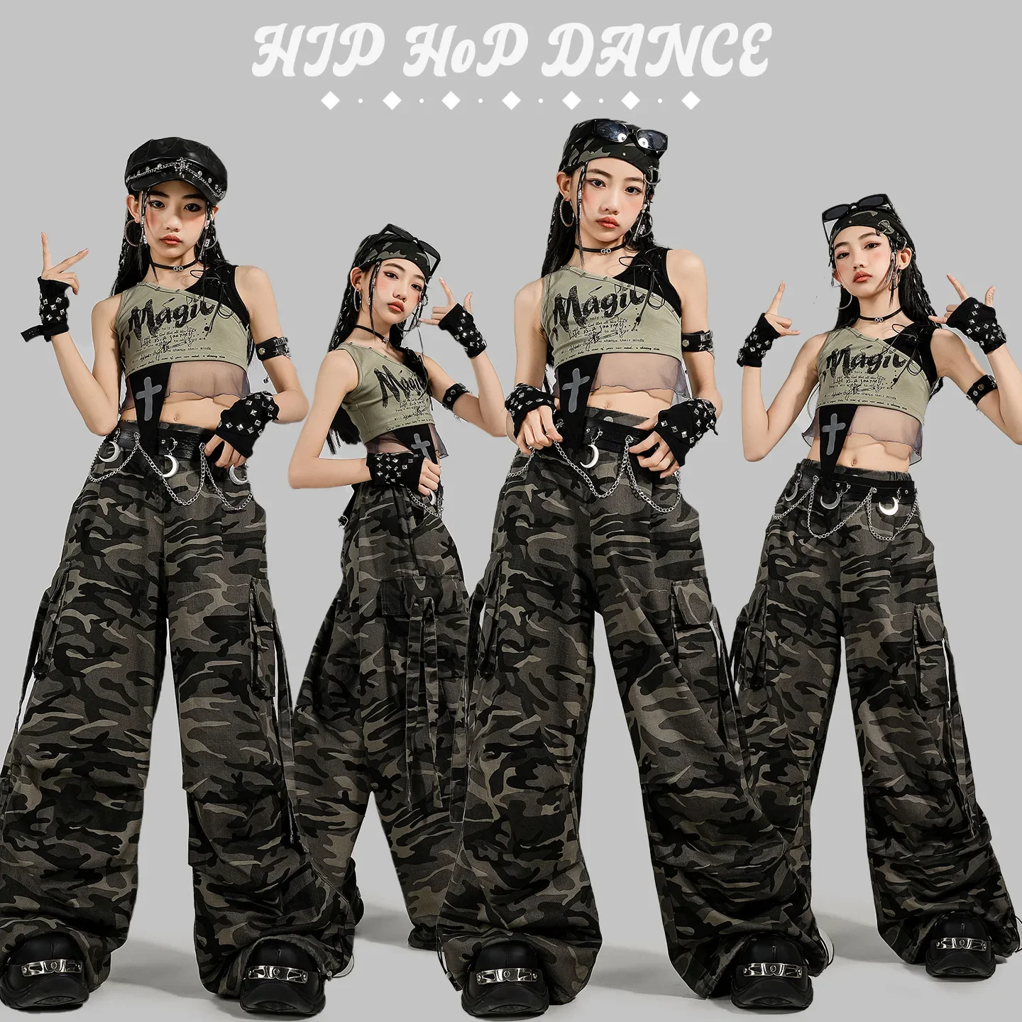 Girls K-pop Top Camouflage Cargo Pants Kids Hip Hop Streetwear Costume Child Jazz Girl Group Street Dance Clothes Sets
Girls K-pop Top Camouflage Cargo Pants Kids Hip Hop Streetwear Costume Child Jazz Girl Group Street Dance Clothes Sets