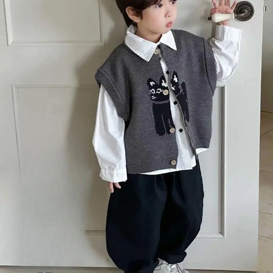 Fashion Boys Clothes Autumn Spring Knit Vest+Shirt+Loose Pants 3Pcs Korean Version Kids Coat Casual Fashion Handsome Streetwear
Fashion Boys Clothes Autumn Spring Knit Vest+Shirt+Loose Pants 3Pcs Korean Version Kids Coat Casual Fashion Handsome Streetwear