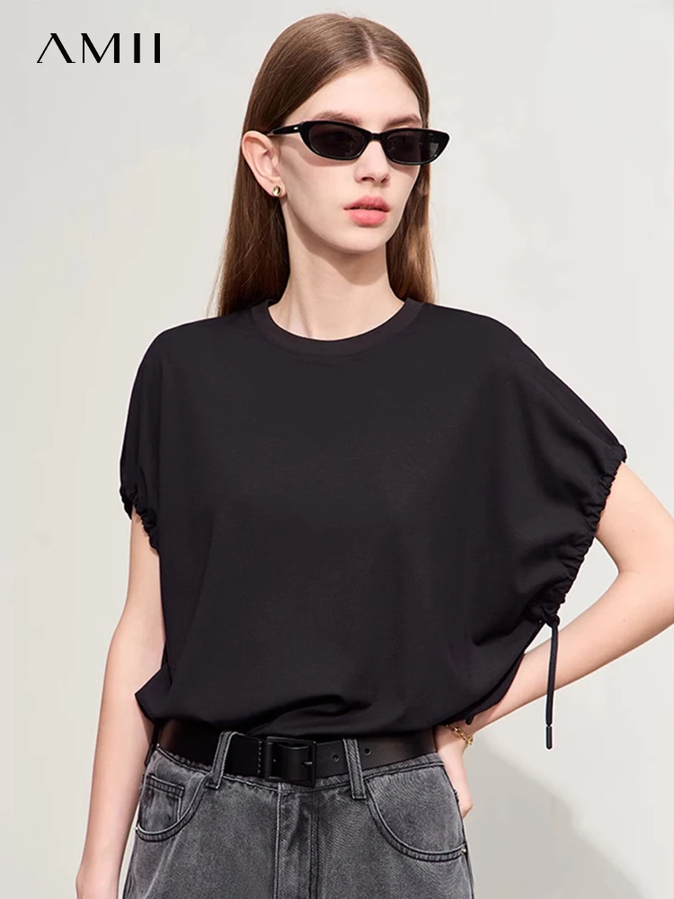 AMII Minimalism Women Black T-shirts 2024 Summer New Drawstring Short Sleeve Office Lady Loose Tees Casual Top T-Shirts 12422007
AMII Minimalism Women Black T-shirts 2024 Summer New Drawstring Short Sleeve Office Lady Loose Tees Casual Top T-Shirts 12422007