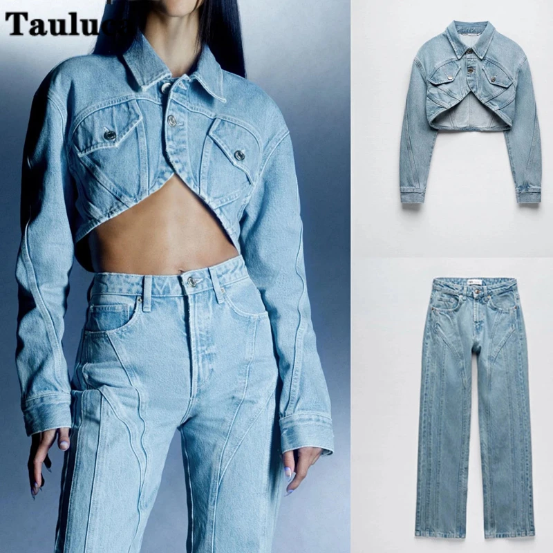 Spring Women 2 Piece Suit Set Female Long Sleeve Short Blue Denim Crop Top Jacket Coat + Casual Versatile Straight Jeans Pants
Spring Women 2 Piece Suit Set Female Long Sleeve Short Blue Denim Crop Top Jacket Coat + Casual Versatile Straight Jeans Pants
