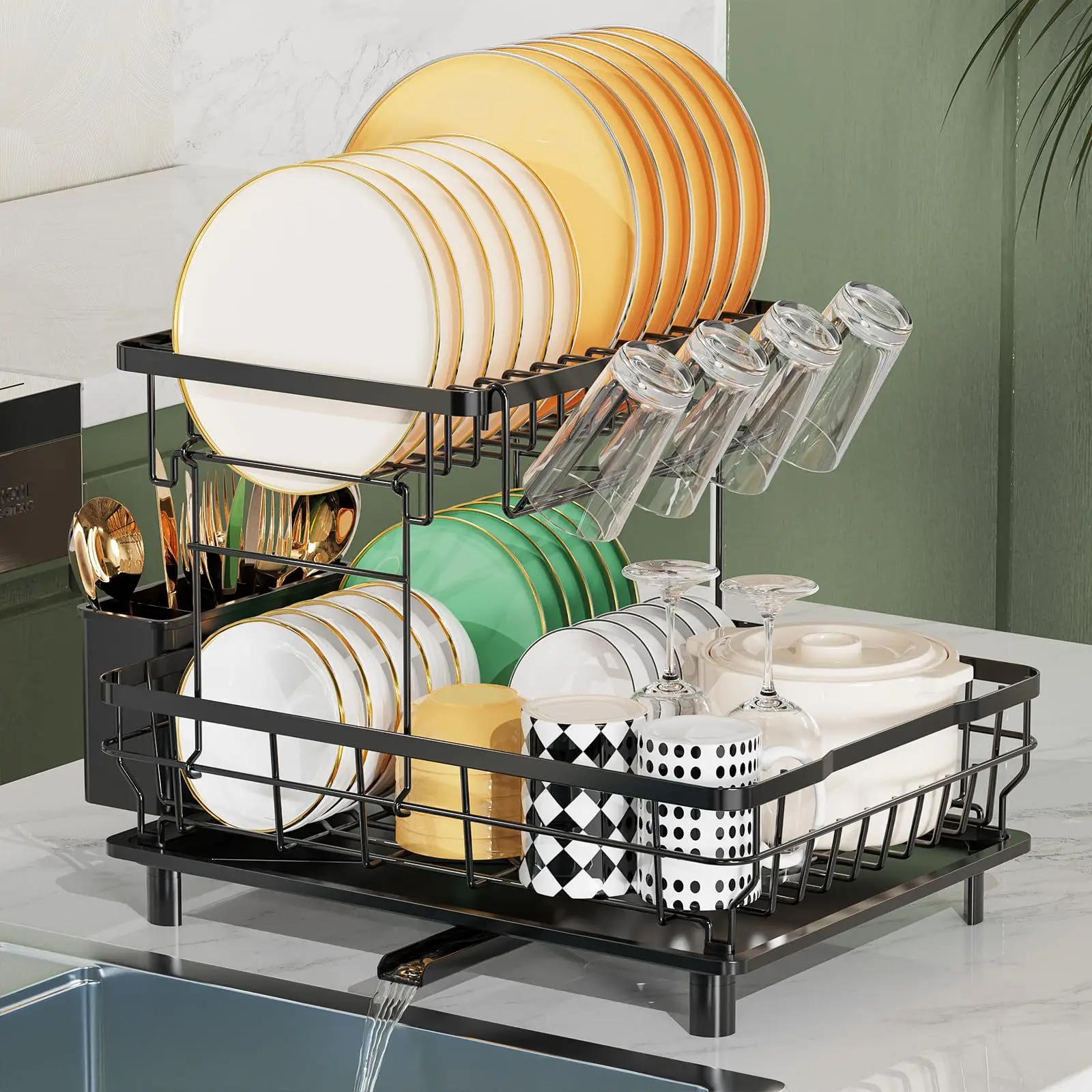 Stainless Steel Draining Rack + Cleaning Scraper Set, Double-Layer Large Capacity, Fully Stores Dishes, Bowls, and Cookware, Detachable Draining Board + Cup Holder + Utensil Hook, Adjustable Draining Board, No Water Accumulation on the Countertop, Black H
Stainless Steel Draining Rack + Cleaning Scraper Set, Double-Layer Large Capacity, Fully Stores Dishes, Bowls, and Cookware, Detachable Draining Board + Cup Holder + Utensil Hook, Adjustable Draining Board, No Water Accumulation on the Countertop, Black H