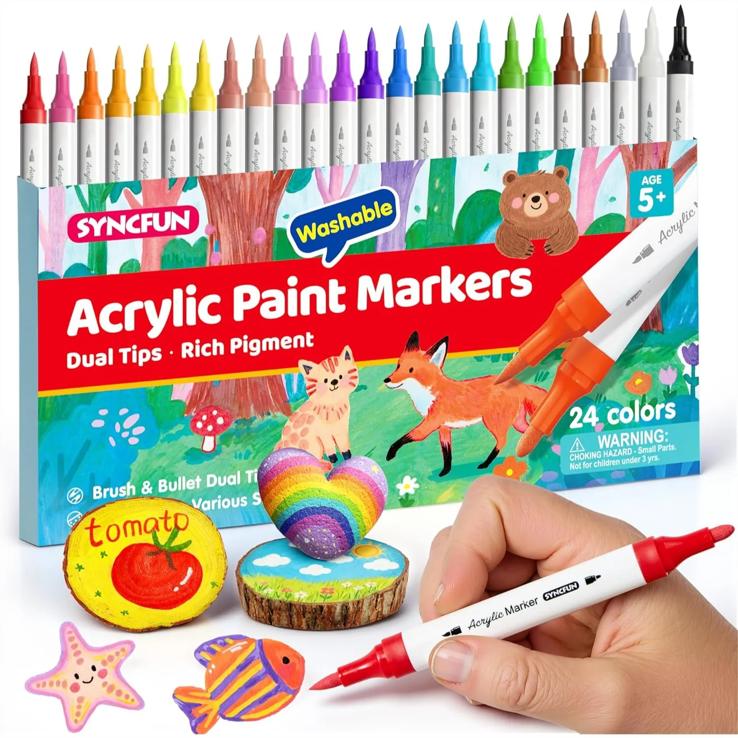 24 PCS Washable Acrylic Paint Markers with Dual Tip for Paper, Fabric, Canvas, Rock, Wood, Glass, and More
24 PCS Washable Acrylic Paint Markers with Dual Tip for Paper, Fabric, Canvas, Rock, Wood, Glass, and More