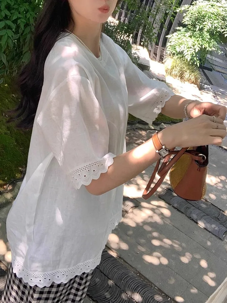 Белый хлопково-льняной женский топ свободного кроя с круглым вырезом, новый летний повседневный, комфортный, дышащий, высококачественный льняной топ
Белый хлопково-льняной женский топ свободного кроя с круглым вырезом, новый летний повседневный, комфортный, дышащий, высококачественный льняной топ