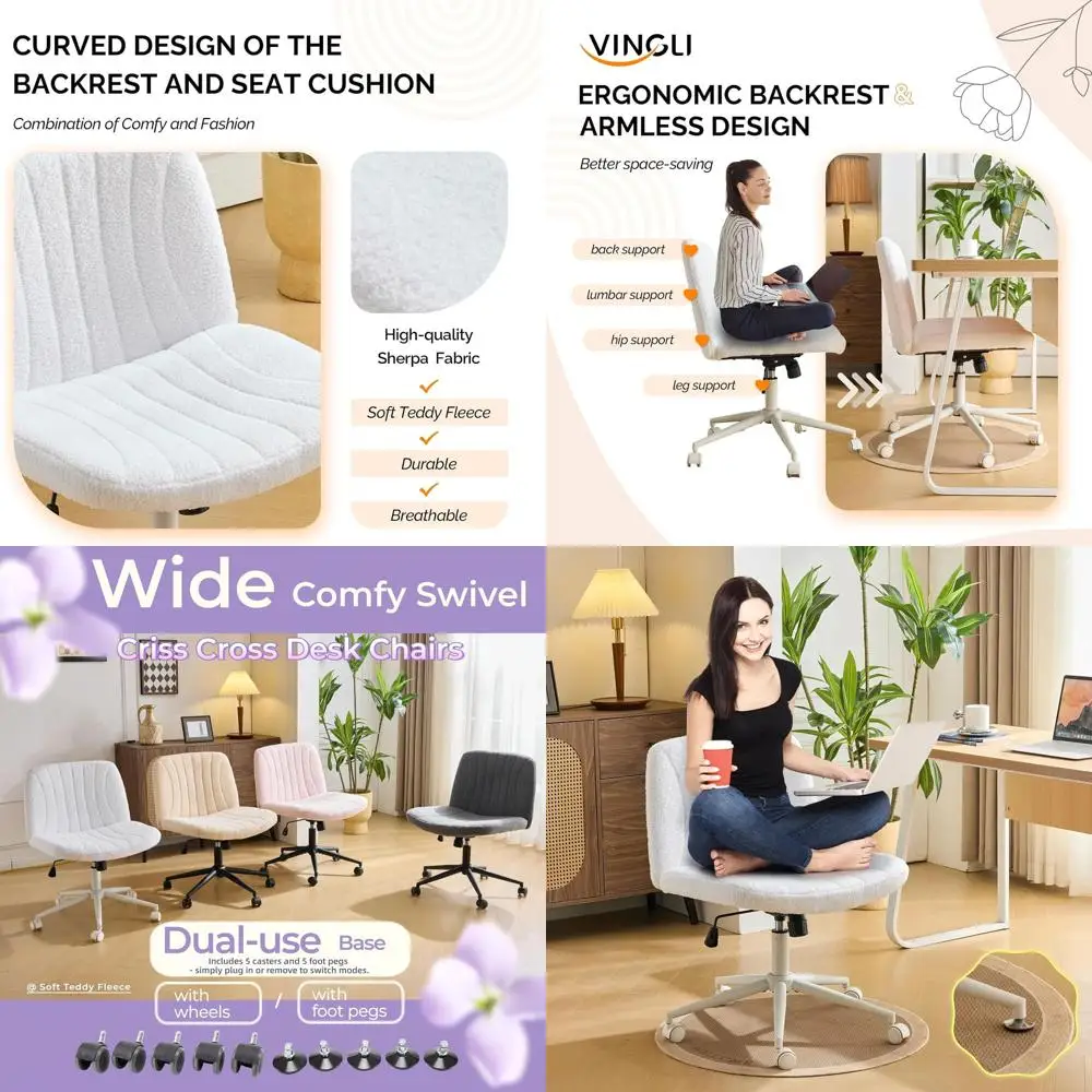 Ergonomic Swivel Office Chair with/without Wheels, Plush Armless Vanity Chair for Study and Makeup, White Teddy Fleece
Ergonomic Swivel Office Chair with/without Wheels, Plush Armless Vanity Chair for Study and Makeup, White Teddy Fleece