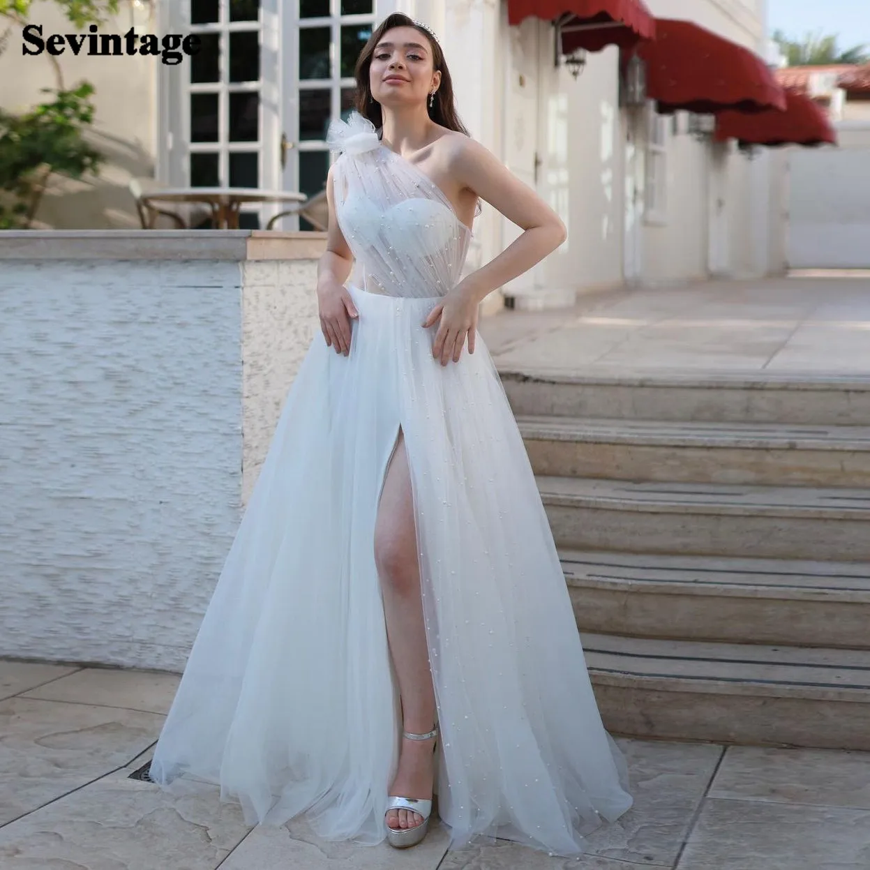Sevintage Ivory Transparent Bust Wedding Dresses Formal Wedding Gowns One Shoulder Beaded Slit Corset Women Bride Party Dress
Sevintage Ivory Transparent Bust Wedding Dresses Formal Wedding Gowns One Shoulder Beaded Slit Corset Women Bride Party Dress