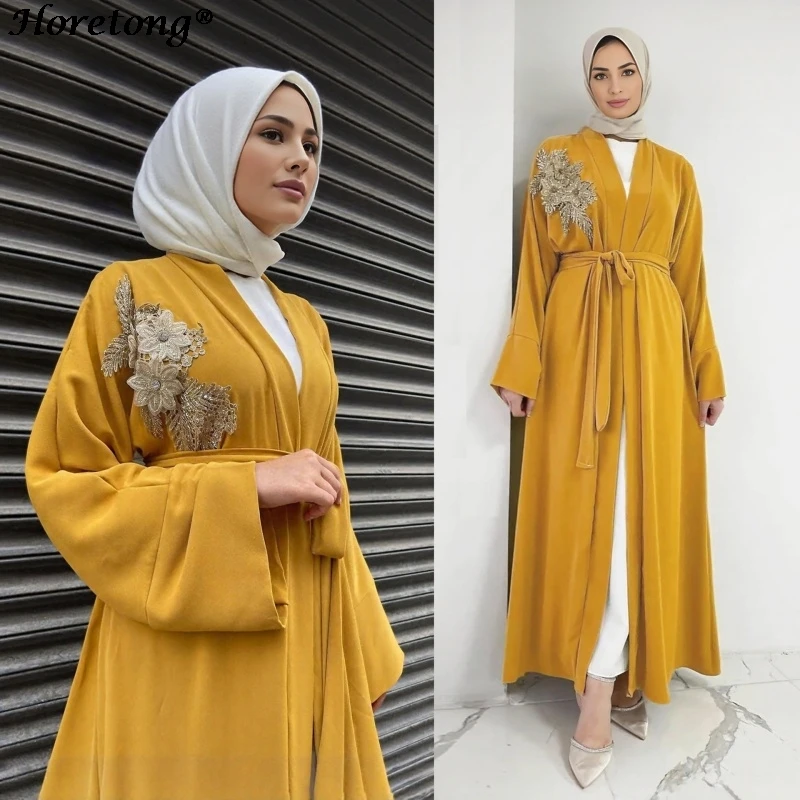 Embroidery Applique Two Piece Muslim Abaya Set Horetong 2026 Open Front V Neck Belted Flare Sleeve Modest Ramadan Eid Maxi Robe
Embroidery Applique Two Piece Muslim Abaya Set Horetong 2026 Open Front V Neck Belted Flare Sleeve Modest Ramadan Eid Maxi Robe