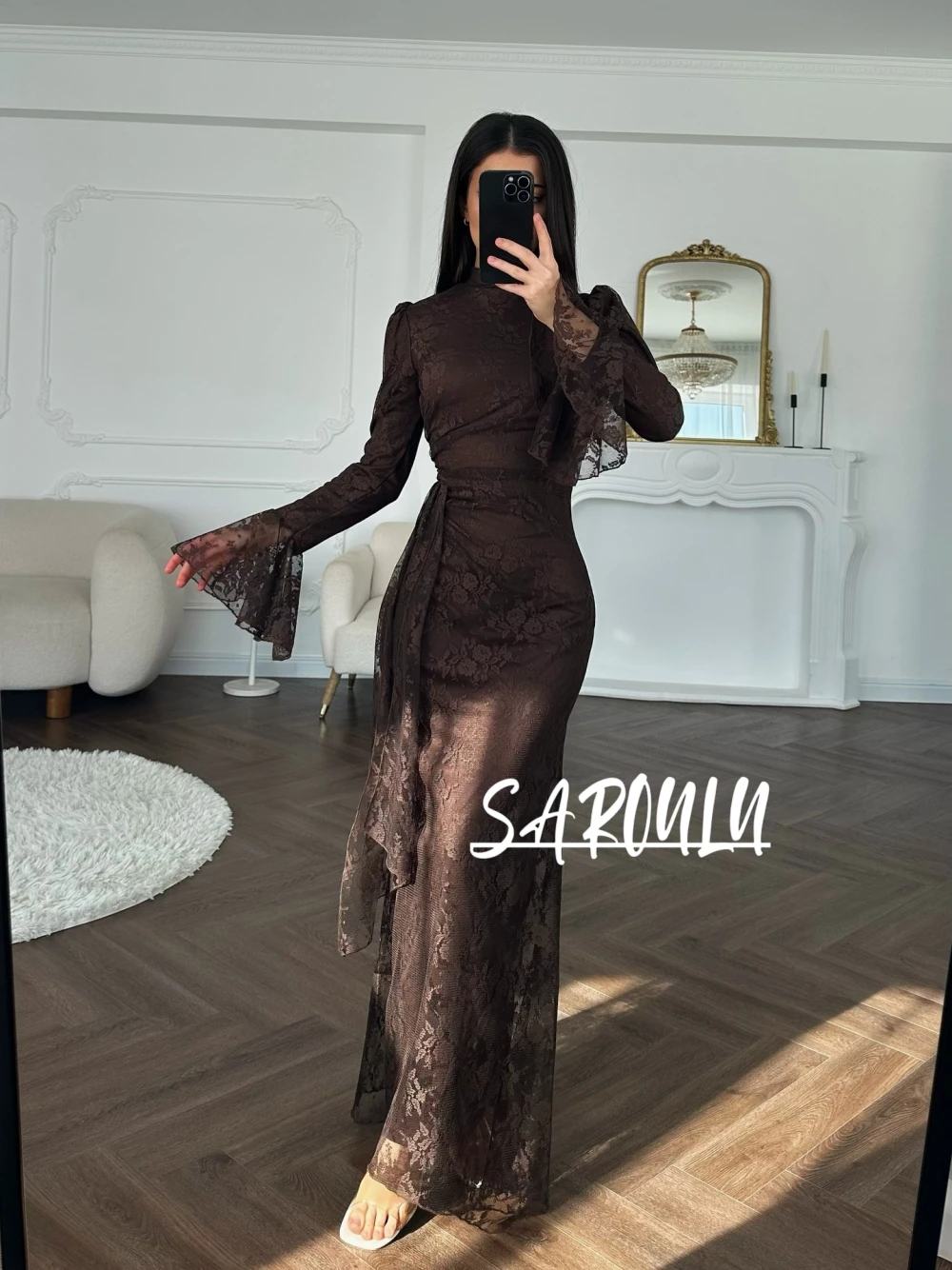 Hot Sale Coffee Fully Lace Evening Dress Elegant Romantic Flare Sleeves Mermaid Prom Gown High Neck Slim Fit Charming Wear
Hot Sale Coffee Fully Lace Evening Dress Elegant Romantic Flare Sleeves Mermaid Prom Gown High Neck Slim Fit Charming Wear