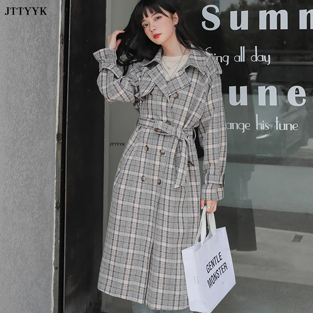 Autumn Spring Double Breasted Lattice Trench Coat Women Loose Long Overcoat Vintage Korean Fashion Windbreaker Female Clothing
Autumn Spring Double Breasted Lattice Trench Coat Women Loose Long Overcoat Vintage Korean Fashion Windbreaker Female Clothing