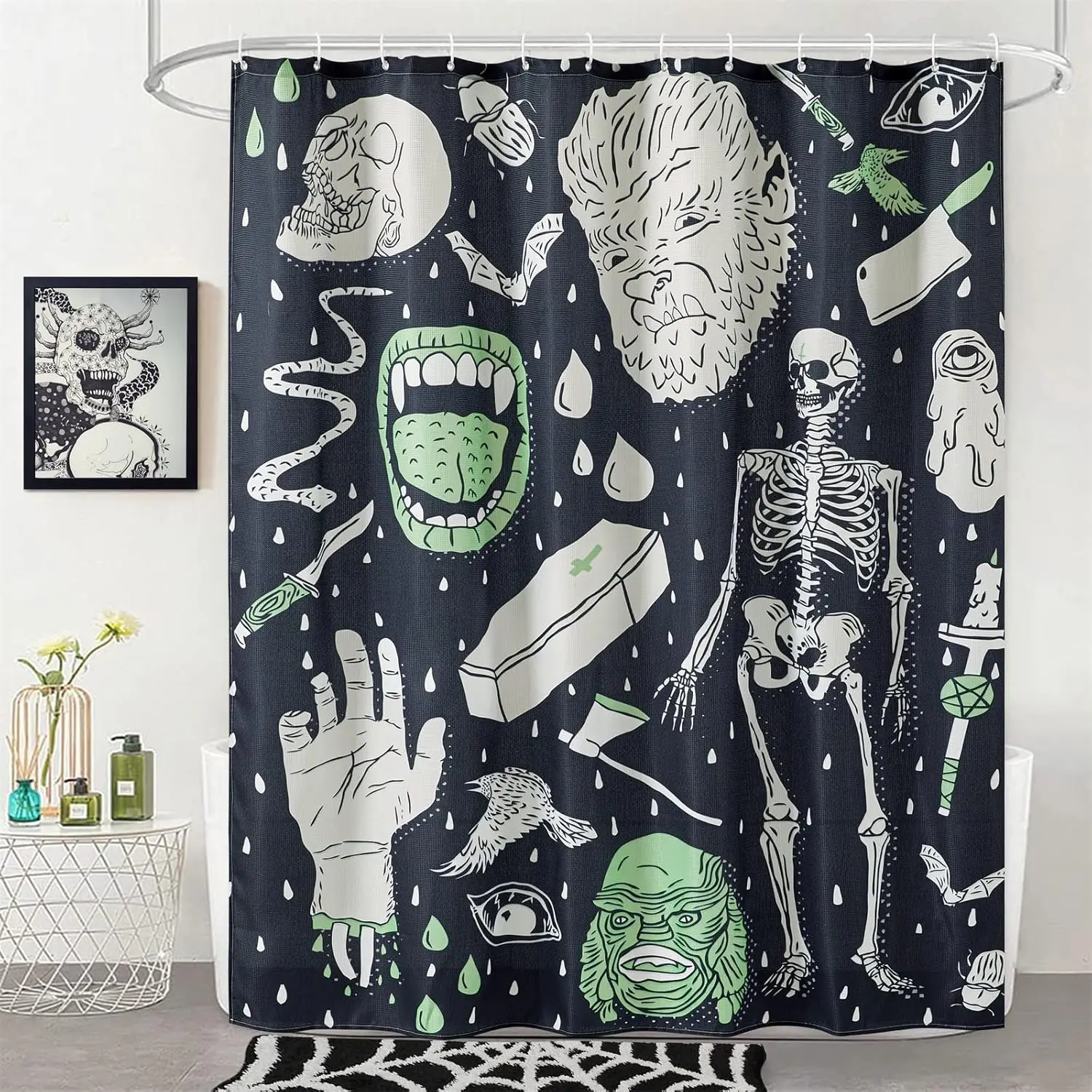 Y2K Vintage Halloween Shower Curtain Set Blush, Heavy Duty Waffle Fabric, Creepy Gothic Skeleton Skulls Bats Fun Cute
Y2K Vintage Halloween Shower Curtain Set Blush, Heavy Duty Waffle Fabric, Creepy Gothic Skeleton Skulls Bats Fun Cute
