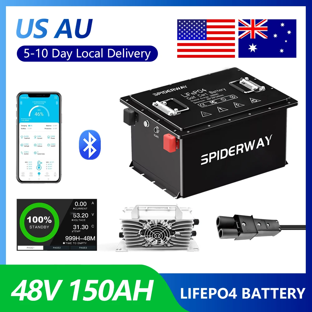 Аккумулятор LiFePO4 для гольф-кара 48 В, 150 Ач для Yamaha G19 G22, встроенный BMS 200 А, глубокий цикл 6000+, Bluetooth и мобильное приложение
Аккумулятор LiFePO4 для гольф-кара 48 В, 150 Ач для Yamaha G19 G22, встроенный BMS 200 А, глубокий цикл 6000+, Bluetooth и мобильное приложение