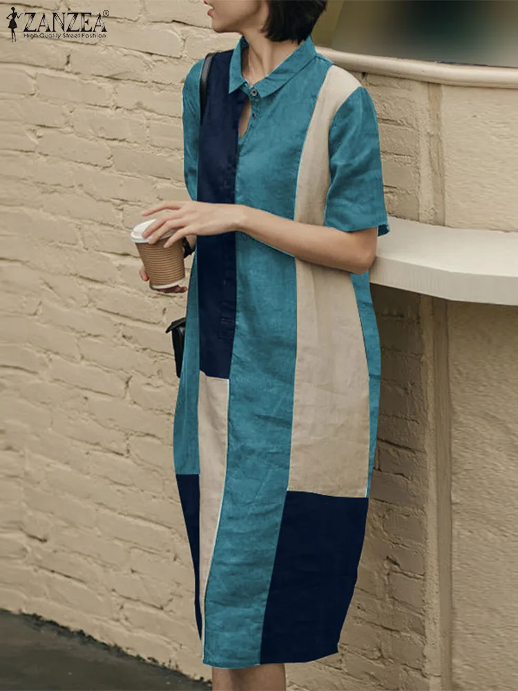ZANZEA Women Summer Long Shirt Dress Korean Version Short Sleeve Sundress Fashion Color Patchwork Robe Casual Loose Midi Dresses
ZANZEA Women Summer Long Shirt Dress Korean Version Short Sleeve Sundress Fashion Color Patchwork Robe Casual Loose Midi Dresses