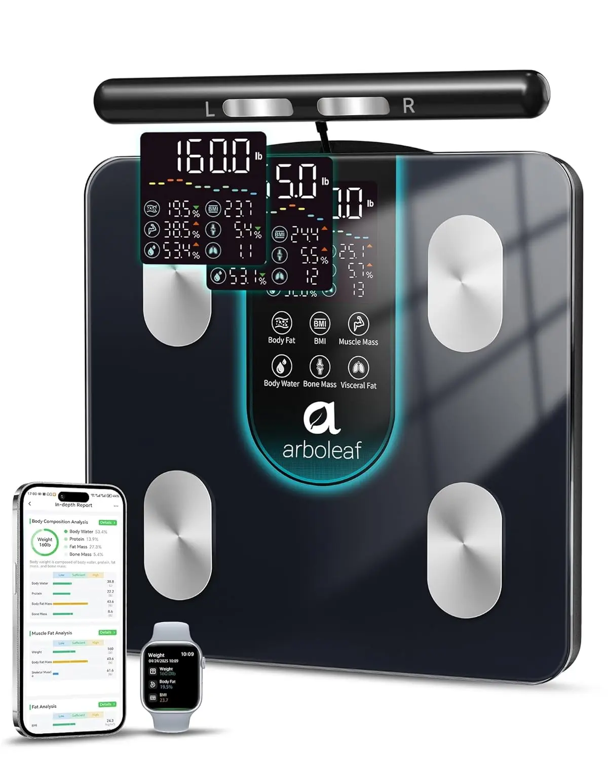 Smart Body Scale with 8-Electrode BIA, 7-in-1 Display for BMI, Fat, Muscle, and 50+ App Metrics
Smart Body Scale with 8-Electrode BIA, 7-in-1 Display for BMI, Fat, Muscle, and 50+ App Metrics