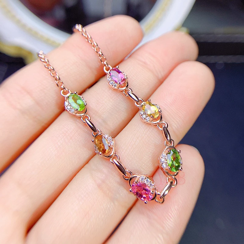 Fashion Tourmaline Silver Girl bracelet 3mm * 5mm 100% natural Tourmaline bracelet solid 925 silver ornaments
Fashion Tourmaline Silver Girl bracelet 3mm * 5mm 100% natural Tourmaline bracelet solid 925 silver ornaments