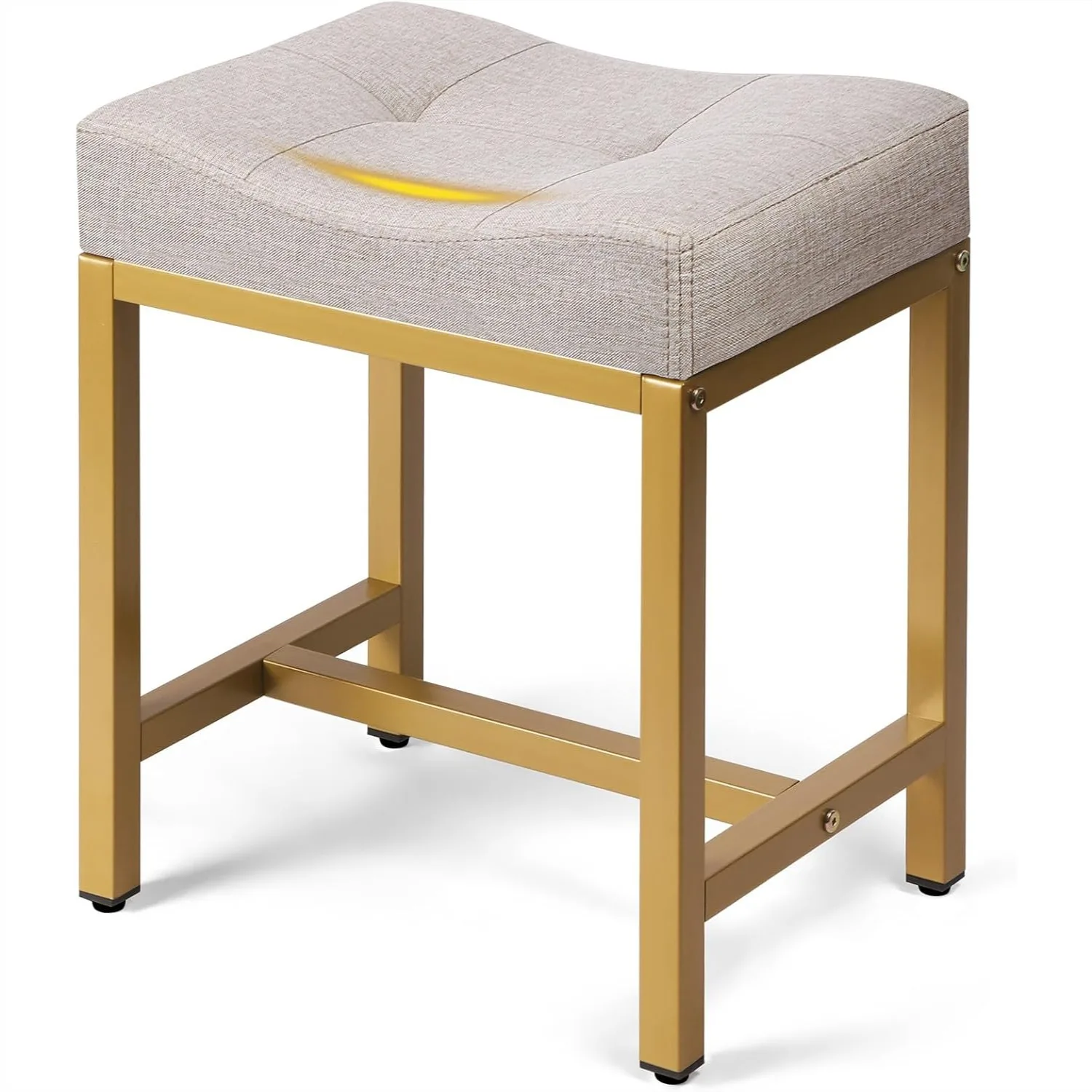 Saddle Seat Vanity Stool, U-Shaped Ottoman Foot Rest, Small Square Chair with Gold Metal Legs for Makeup, Living Room, Linen
Saddle Seat Vanity Stool, U-Shaped Ottoman Foot Rest, Small Square Chair with Gold Metal Legs for Makeup, Living Room, Linen