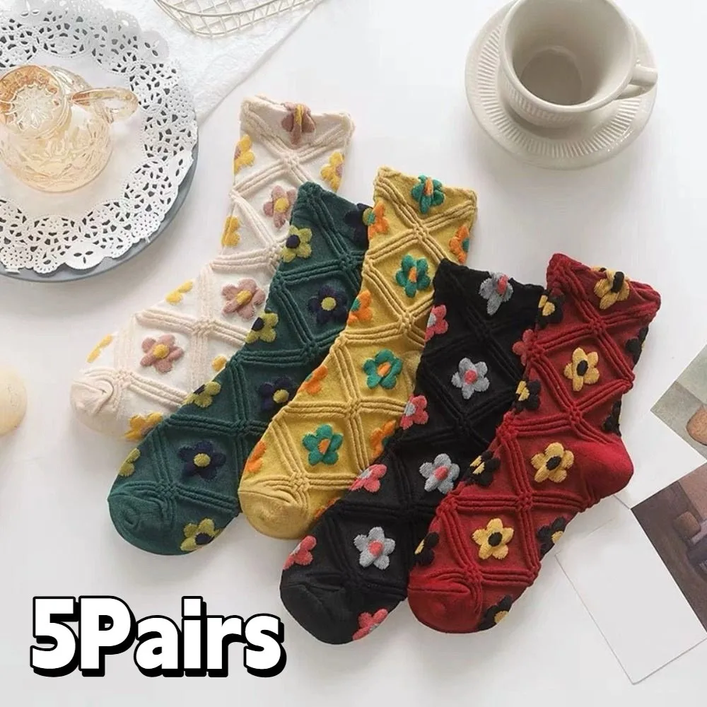 5Pairs Sweet Women Cotton Socks Breathable Embroidery Mid Tube Socks Girls Floral Hosiery Autumn Flower Socks Autumn Winter
5Pairs Sweet Women Cotton Socks Breathable Embroidery Mid Tube Socks Girls Floral Hosiery Autumn Flower Socks Autumn Winter