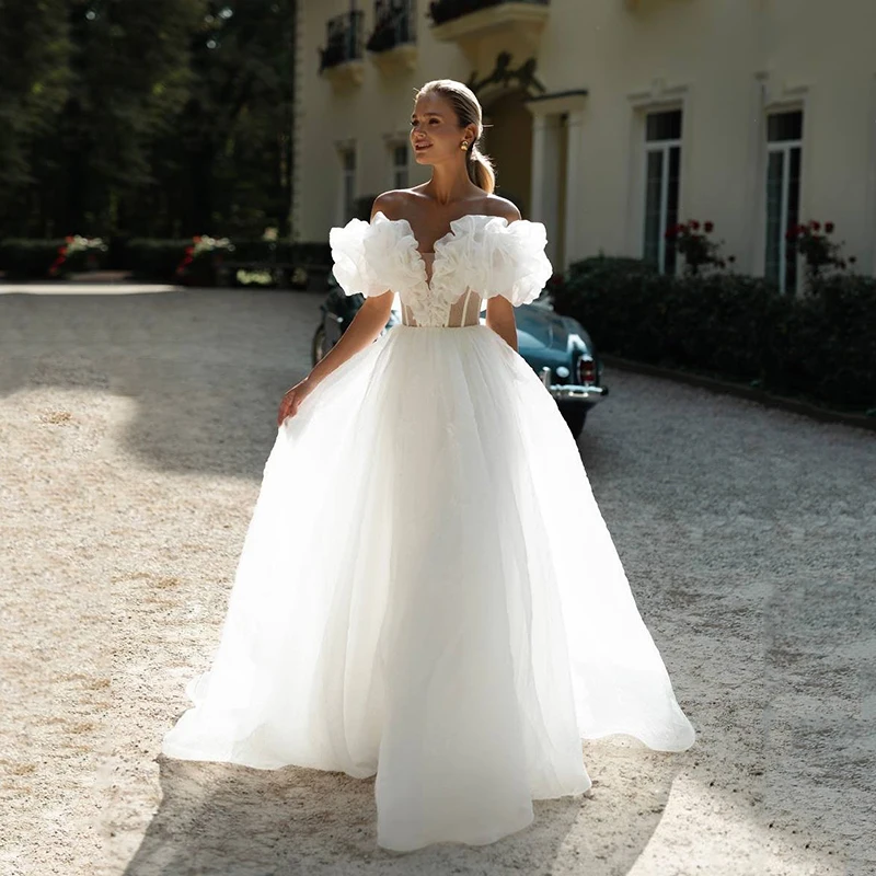 Eightree Boho Beach Wedding Dresses Off The Shoulder Flower Tulle Evening Bridal Dress White Wedding Ball Prom Gowns Customized
Eightree Boho Beach Wedding Dresses Off The Shoulder Flower Tulle Evening Bridal Dress White Wedding Ball Prom Gowns Customized