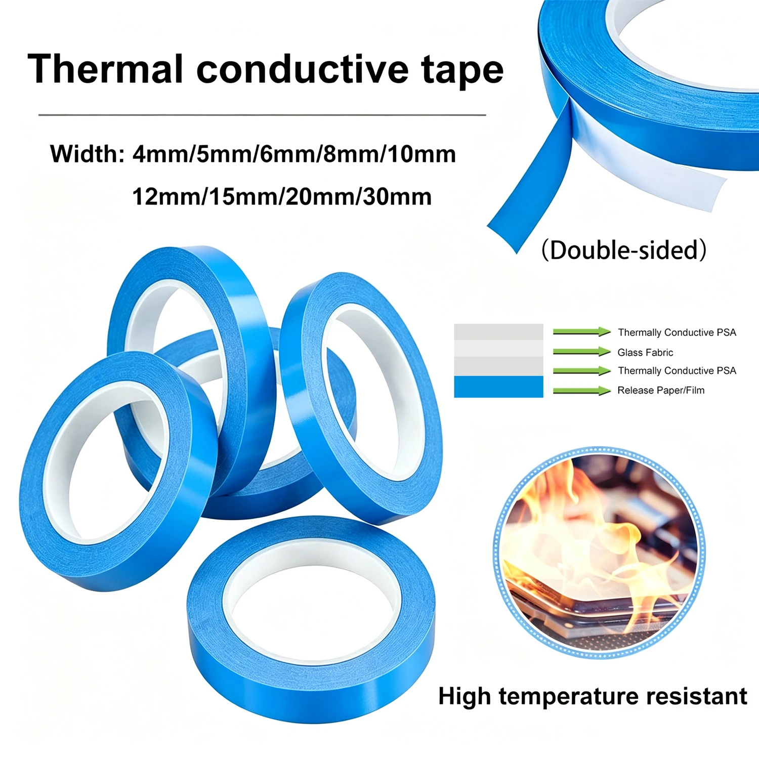 25m Double-sided Thermal Conductive Tape 5-30mm Wide Blue Heat Dissipation Tape for Bonding Cooling Heat Sinks
25m Double-sided Thermal Conductive Tape 5-30mm Wide Blue Heat Dissipation Tape for Bonding Cooling Heat Sinks
