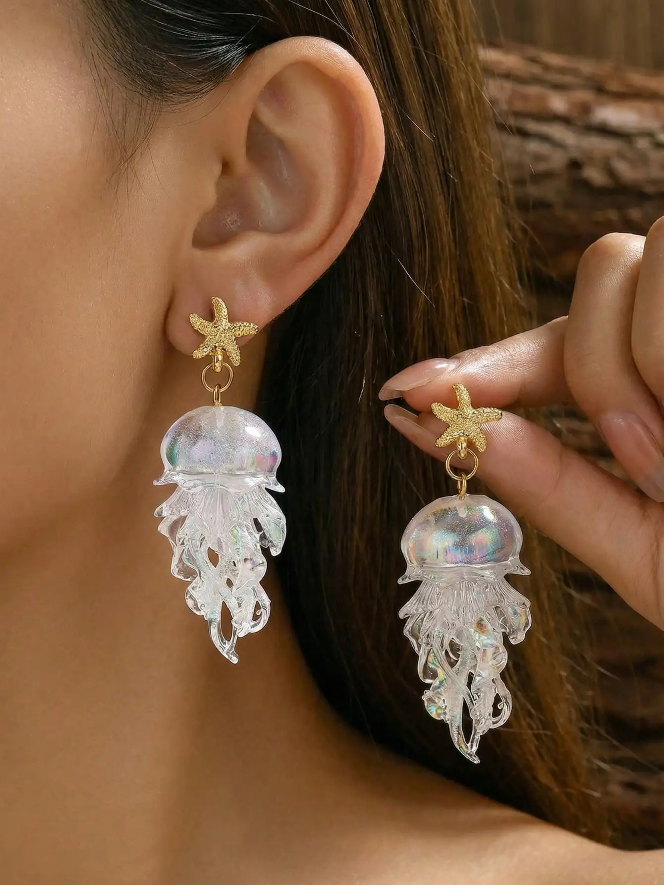 2pcs Gradient Starfish & Jellyfish Acrylic Earrings, Suitable For Women's Beach Vacation Wear
2pcs Gradient Starfish & Jellyfish Acrylic Earrings, Suitable For Women's Beach Vacation Wear