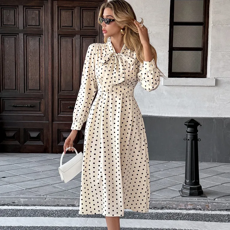 Tuularose Elegant Bow-Tie Long Dress Women's Vintage Polka Dot Contrast Long-Sleeve New Dress Solid Luxury Spring Female Dresses
Tuularose Elegant Bow-Tie Long Dress Women's Vintage Polka Dot Contrast Long-Sleeve New Dress Solid Luxury Spring Female Dresses
