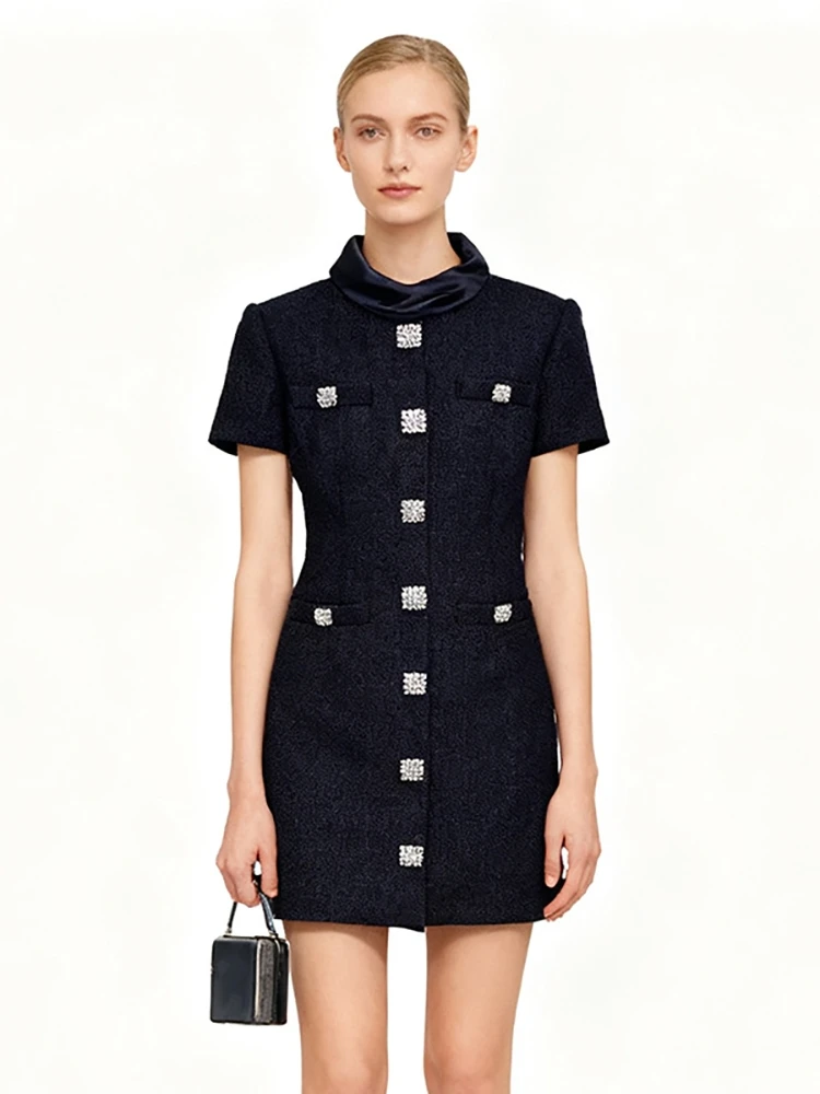Sexy O Neck Diamonds Buttons Patchwork Mini Dress Women Short Sleeves Single-Breasted Slim Dresses Evening Party Cocktail Gowns
Sexy O Neck Diamonds Buttons Patchwork Mini Dress Women Short Sleeves Single-Breasted Slim Dresses Evening Party Cocktail Gowns