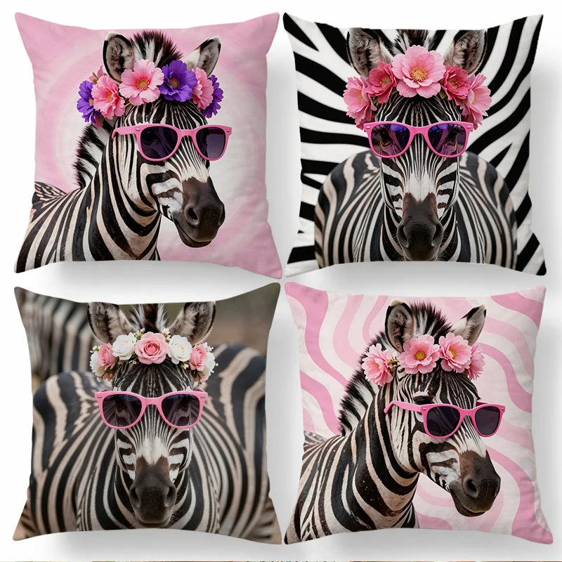 4Pcs Cute Zebra Throw Pillow Covers, Funny Zebra with Pink Sunglasses and Flower Crown Cushion Cases for Living Room Sofa Home
4Pcs Cute Zebra Throw Pillow Covers, Funny Zebra with Pink Sunglasses and Flower Crown Cushion Cases for Living Room Sofa Home