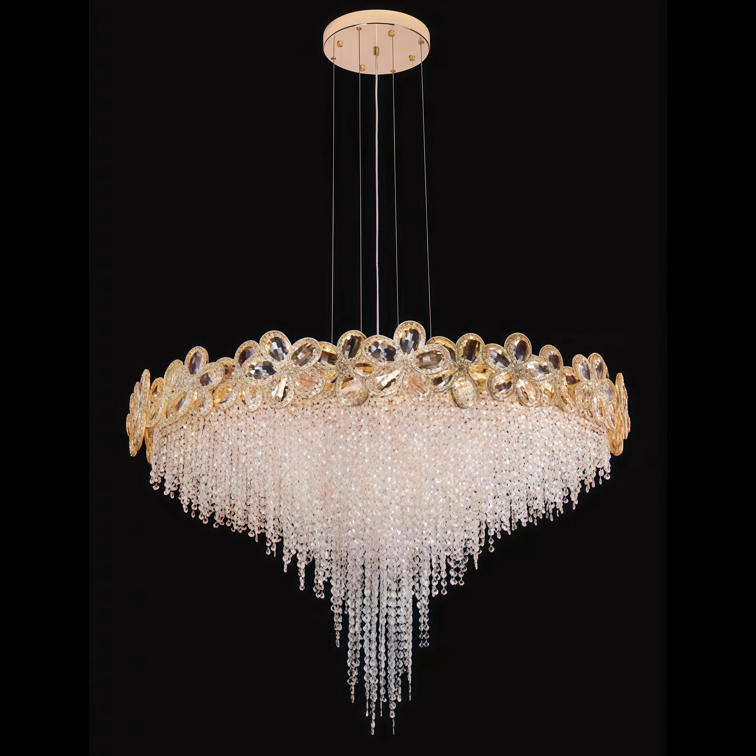 Modern Flower Gold Crystal Ceiling LED Fringes Chandelier for Living Room Dining Room Pendant Lights Lighting Fixtures
Modern Flower Gold Crystal Ceiling LED Fringes Chandelier for Living Room Dining Room Pendant Lights Lighting Fixtures