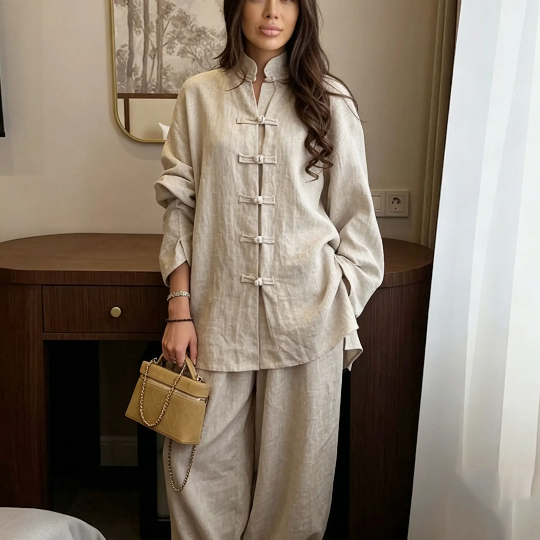 New Vintage Chinese Style Co Ord Set Linen Matching Set Mandarin Collar Knot Button Oversized Shirt Baggy Trousers Daily Suit
New Vintage Chinese Style Co Ord Set Linen Matching Set Mandarin Collar Knot Button Oversized Shirt Baggy Trousers Daily Suit