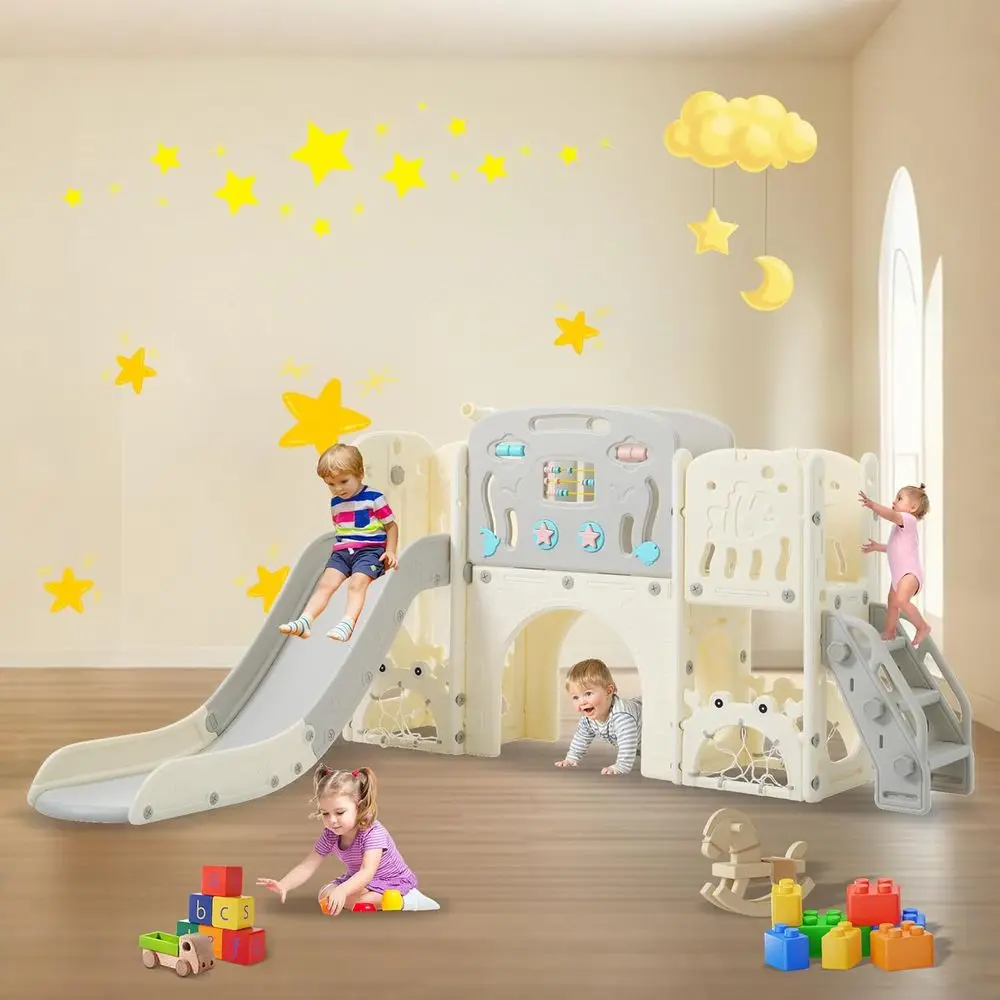 All-in-One Toddler Slide and Playset with Basketball Hoop, Suitable for Ages 1-3, Grey Beige
All-in-One Toddler Slide and Playset with Basketball Hoop, Suitable for Ages 1-3, Grey Beige