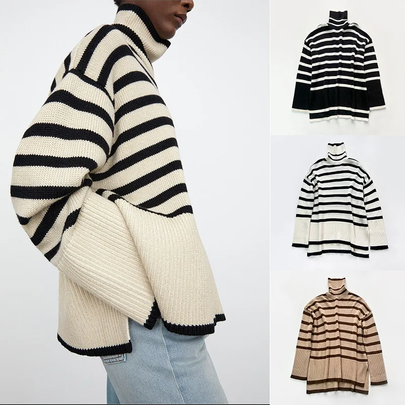 High-Neck Wool-Cotton Blend Sweater With Side Slits At Hem And Oversized Knit Silhouette
High-Neck Wool-Cotton Blend Sweater With Side Slits At Hem And Oversized Knit Silhouette
