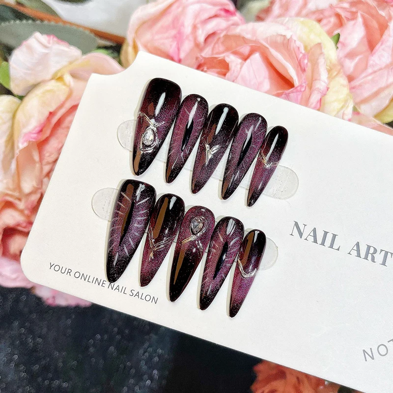 10pcs Purple Devil's Eye Press On Nails Set Gradient Design Detachable Rhinestone Long Stiletto Wearable Fake Nail Manicure Tips
10pcs Purple Devil's Eye Press On Nails Set Gradient Design Detachable Rhinestone Long Stiletto Wearable Fake Nail Manicure Tips