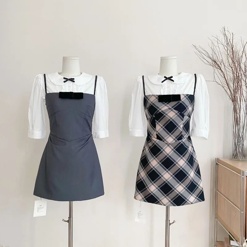 Korean Fashion Spicy Girl Velvet Bow Shirt Top Women's Summer New Open Back Suspender Dress Two Piece Set Female Clothing
Korean Fashion Spicy Girl Velvet Bow Shirt Top Women's Summer New Open Back Suspender Dress Two Piece Set Female Clothing