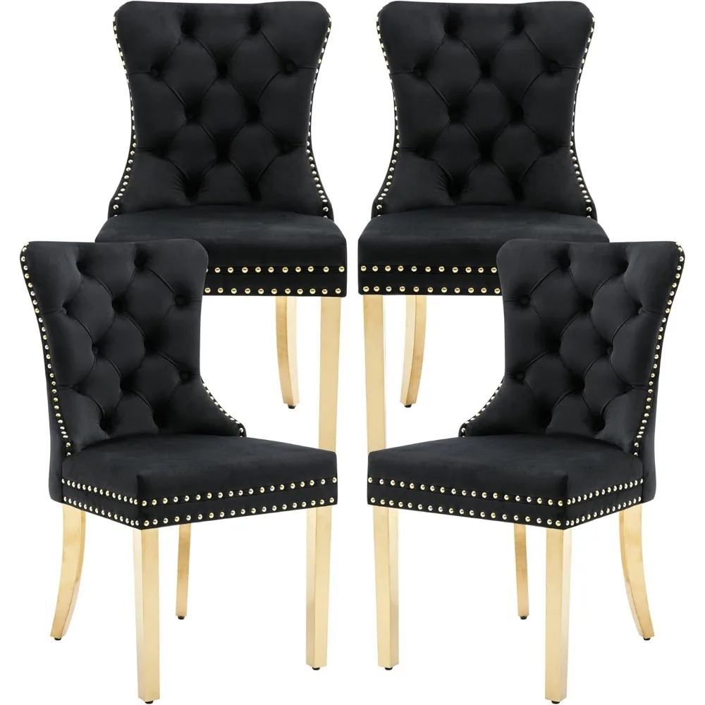 Tufted Velvet Chairs with Golden Stainless Legs, Rivet Trim Metal Pull Ring Large Back for Kitchen Dining Room Restaurant
Tufted Velvet Chairs with Golden Stainless Legs, Rivet Trim Metal Pull Ring Large Back for Kitchen Dining Room Restaurant