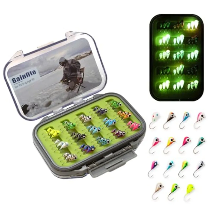 Tungsten Ice Fishing Jigs Kit 15/21/30/45-Piece 3.2/4/5/6mm Glow in Dark Tear Drop Lures with 2-Sided Waterproof Tackle Box for
Tungsten Ice Fishing Jigs Kit 15/21/30/45-Piece 3.2/4/5/6mm Glow in Dark Tear Drop Lures with 2-Sided Waterproof Tackle Box for