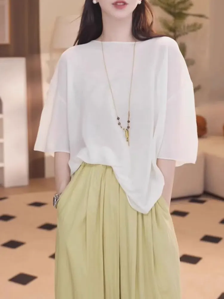 Ele Loose ort Sve Knitted Top Breathable Comfortable Korean Sle Straight Cut Silk Women's Faion Summer T-irt
Ele Loose ort Sve Knitted Top Breathable Comfortable Korean Sle Straight Cut Silk Women's Faion Summer T-irt