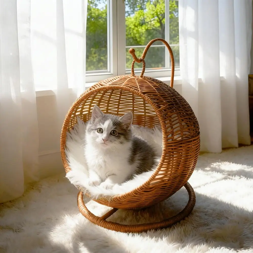 Wicker Cat Bed Indoor & Outdoor, Handwoven PP Rattan Cat Swing Bed with Removable Washable Cushion, Breathable Waterproo Cat Hou
Wicker Cat Bed Indoor & Outdoor, Handwoven PP Rattan Cat Swing Bed with Removable Washable Cushion, Breathable Waterproo Cat Hou