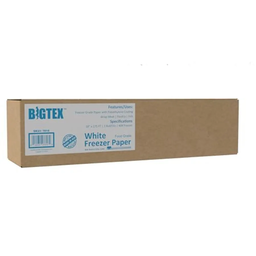 White Freezer Paper 18 inch x 175 feet, 2" Core, 1 Roll, 40lb. Big Tex by Food Grade Paper W/Side Cutter, Made in the USA
White Freezer Paper 18 inch x 175 feet, 2" Core, 1 Roll, 40lb. Big Tex by Food Grade Paper W/Side Cutter, Made in the USA